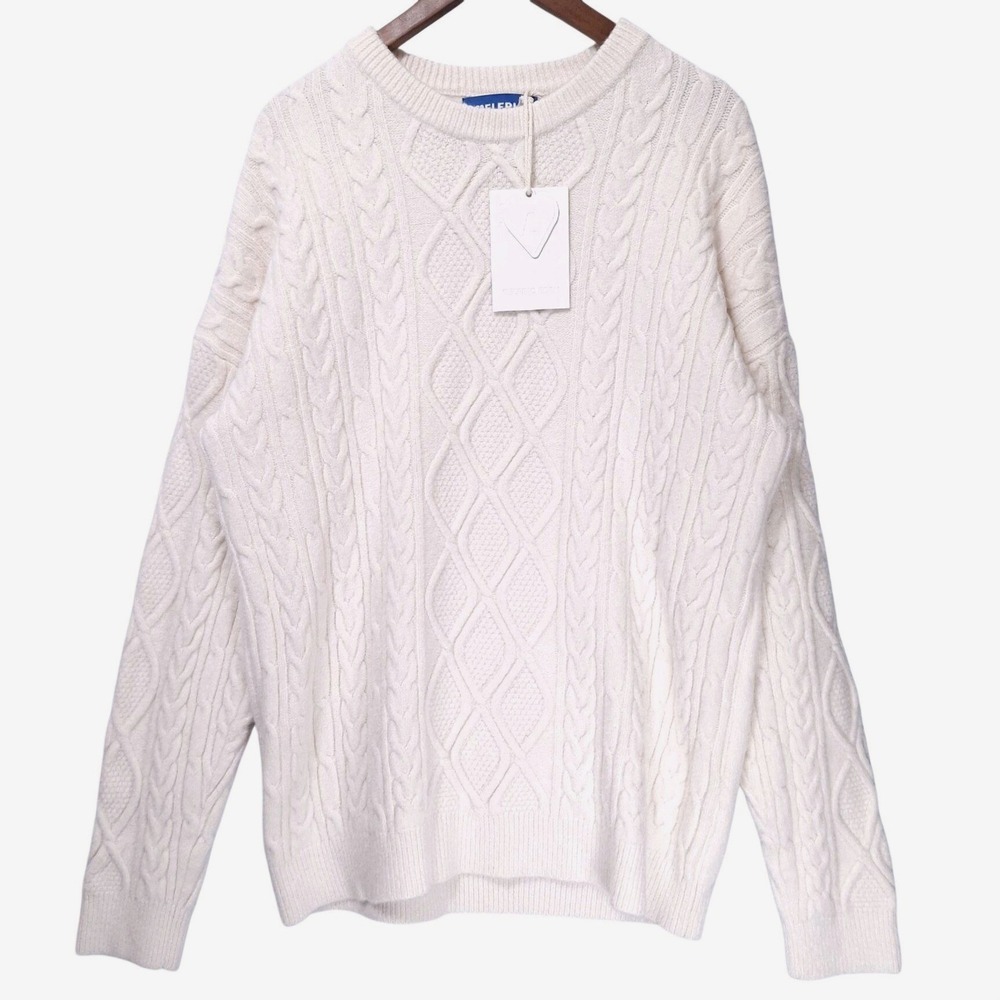 Aelfric Eden 90s Oversize Cable Knit Sweater L Cream Chunky Fisherman Unisex NWT
